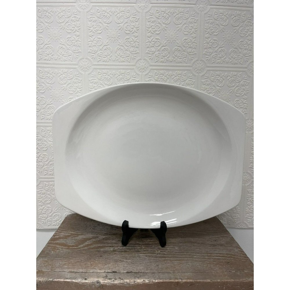 Vintage White J&G Meakin Ironstone Platter Hanley, England 14X11 Rare Shape
